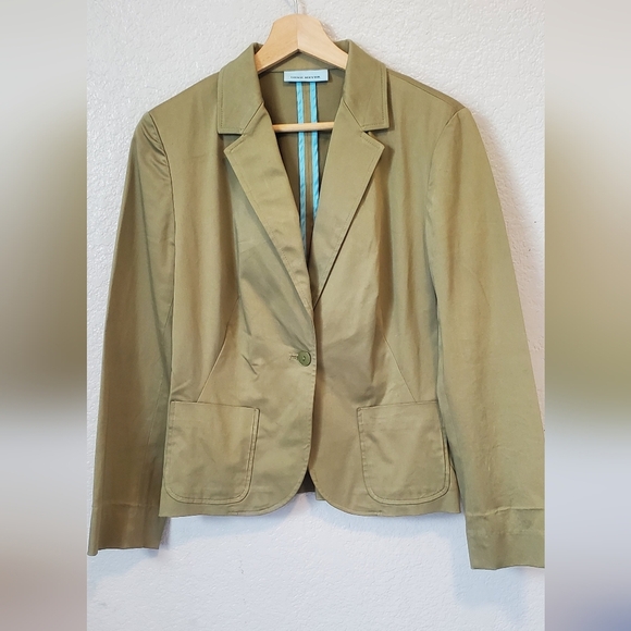 Gene Meyer Women's Classic Olive Green Stretch Fitted Blazer Jacket Size Small - Picture 7 of 7